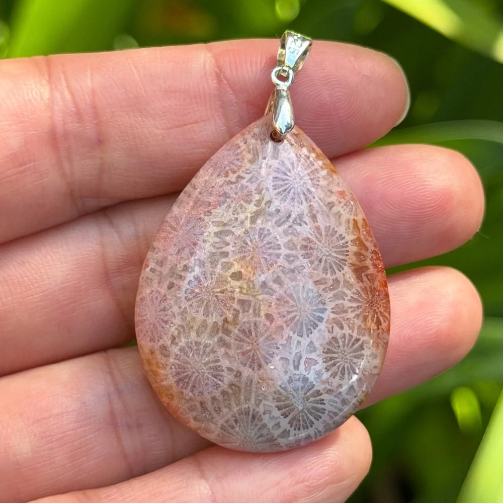 Sterling silver 925 stamped purple pink‎ coral jade pendant 0449